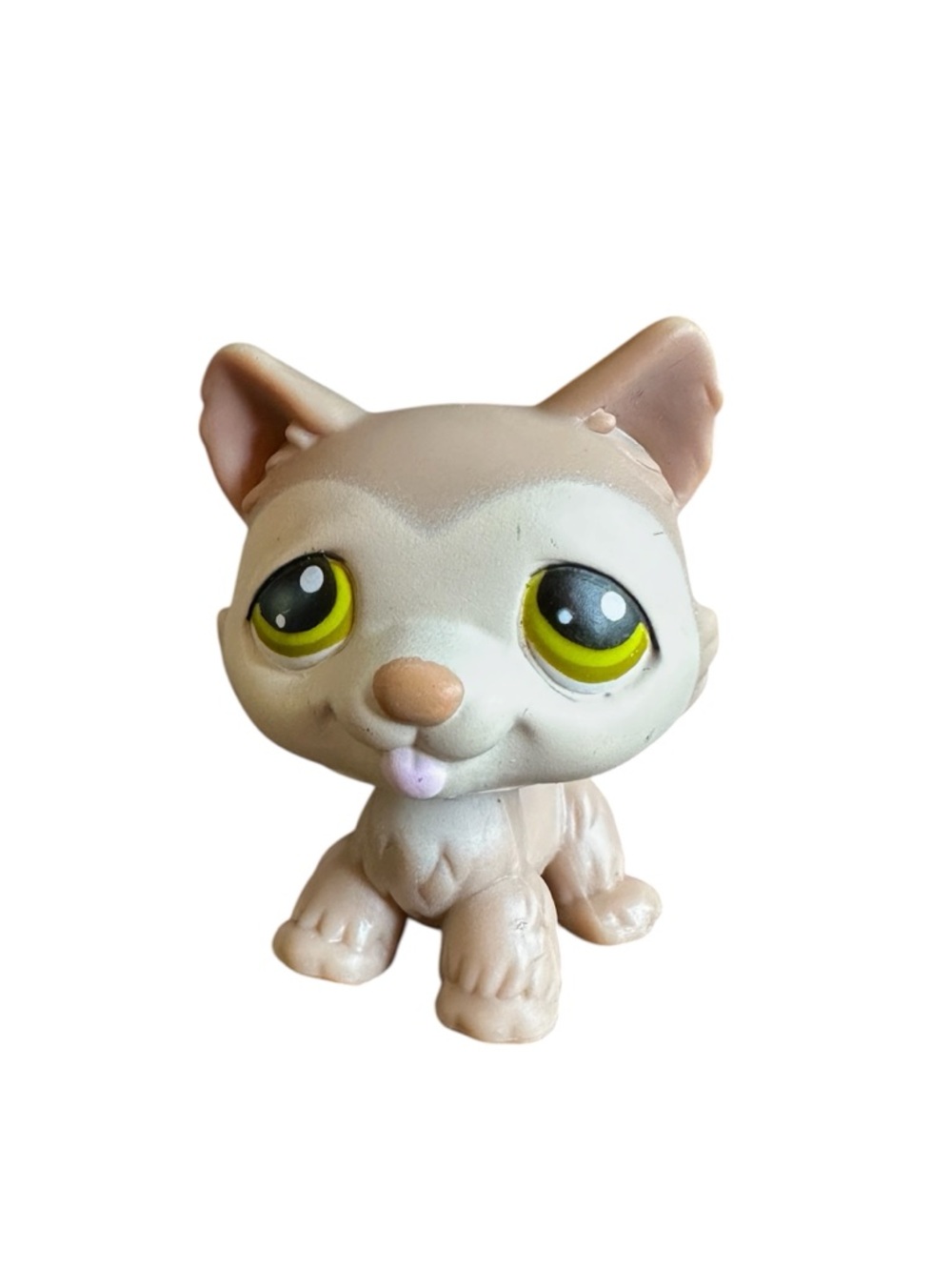 Littlest Pet Shop LPS #358 Husky Pup Tan Green Eye Dog Hasbro 2007